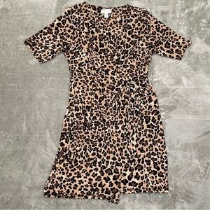 Motherhood Maternity Leopard Print Wrap Midi Dress Short Sleeve Size XL